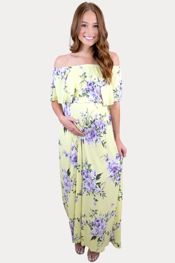yellow floral pregnancy maxi dress