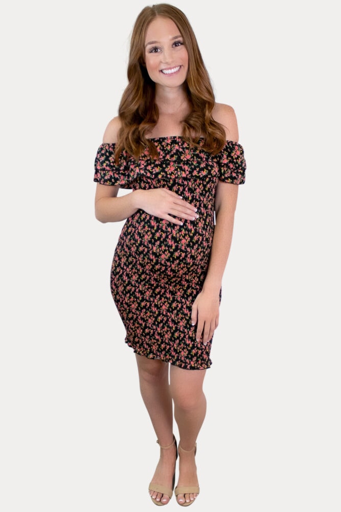 off the shoulder floral pregnancy dress