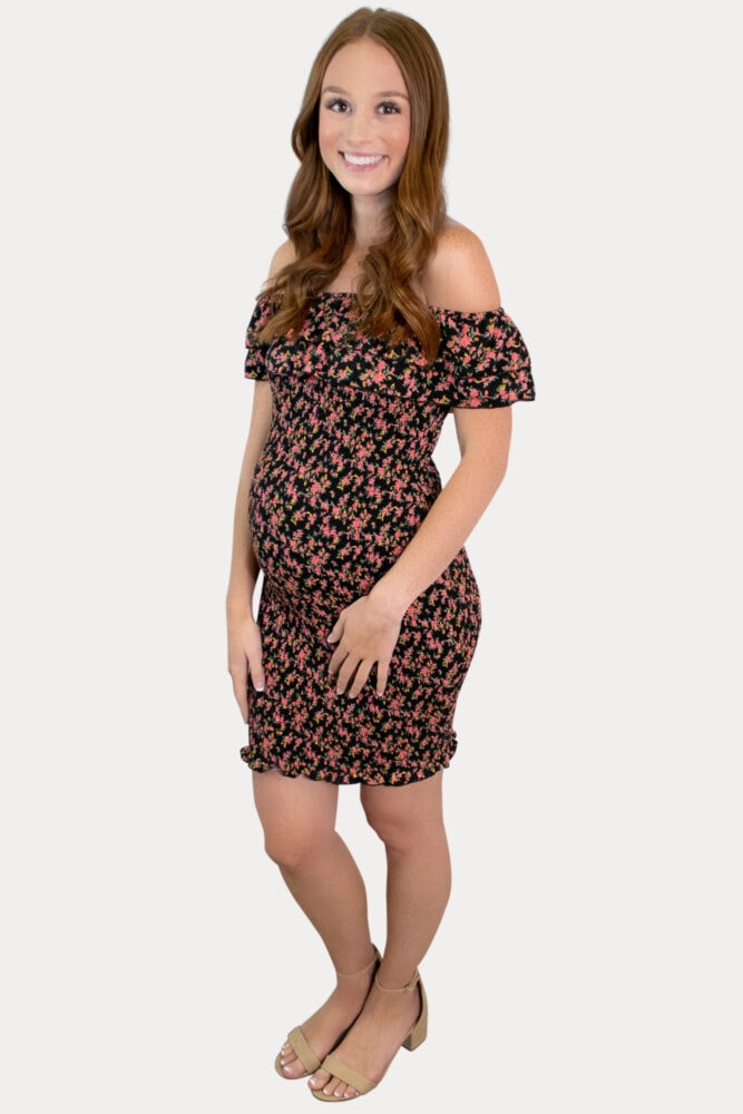 off the shoulder floral pregnancy dress