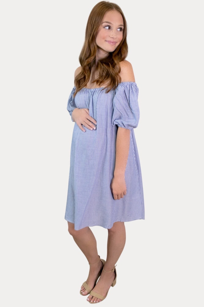 off the shoulder stripe pregnancy dress