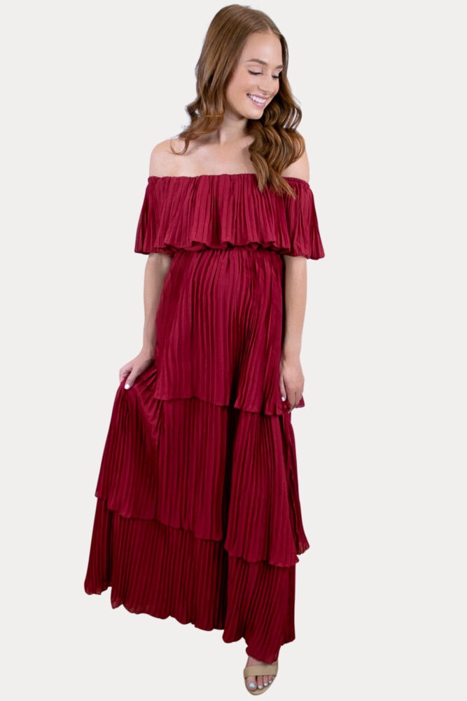 Elegant Red Maternity Dress