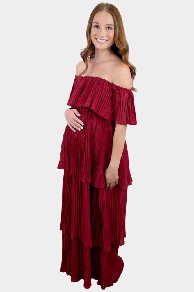 Elegant Red Maternity Dress