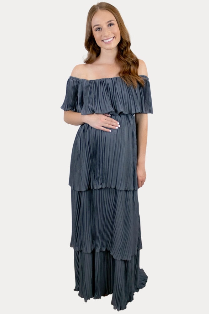 elegant blue maternity dress