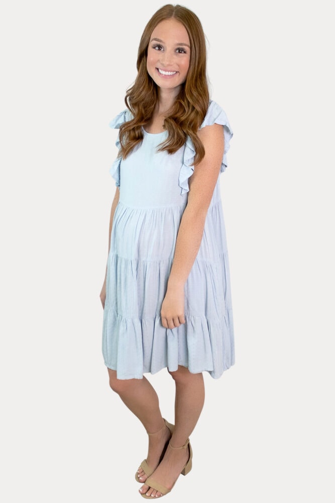 blue ruffle maternity dress
