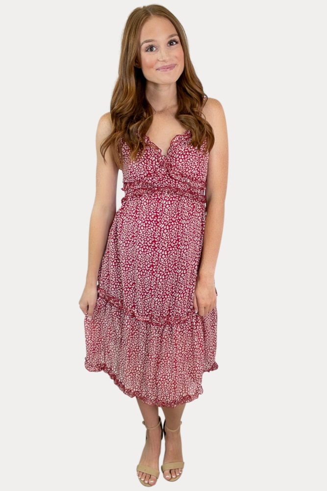 red sleeveless pregnancy dress