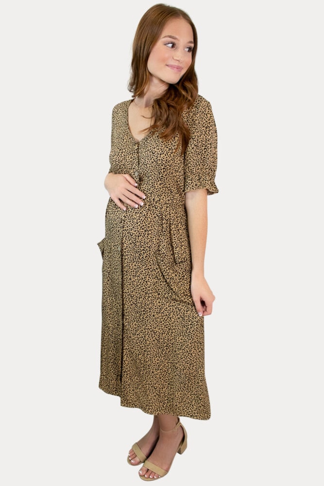 leopard button maternity dress