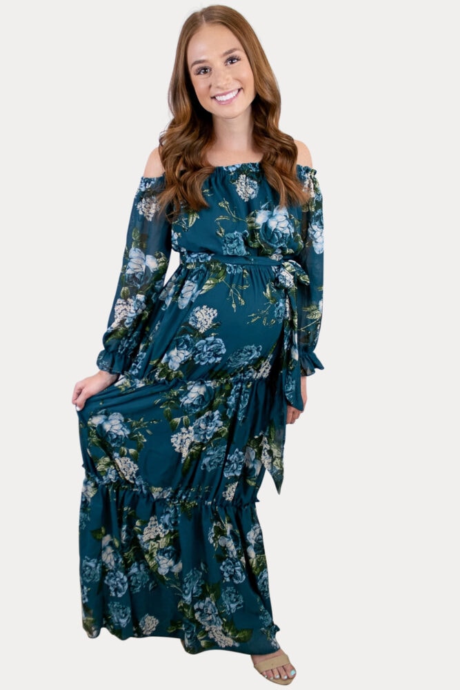 teal floral maternity dress