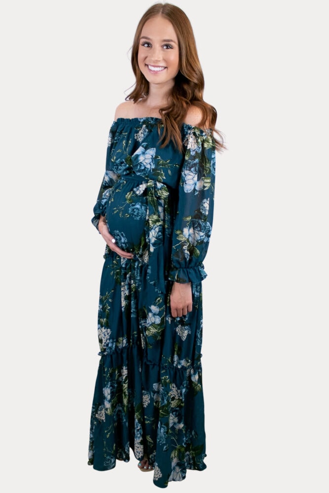 teal floral maternity dress