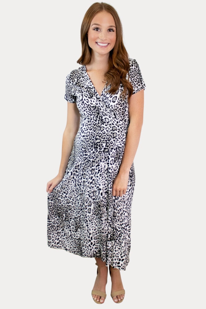 leopard wrap pregnancy dress