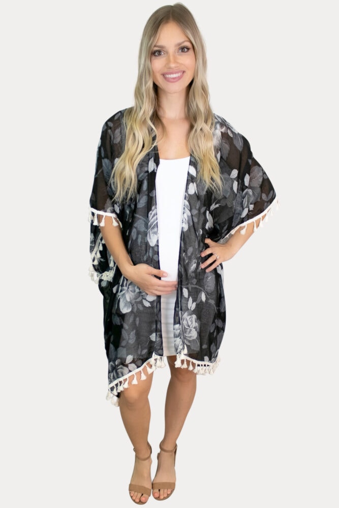 black floral maternity kimono