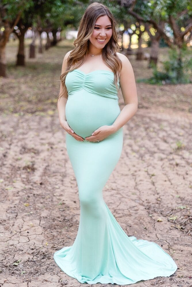 strapless ruched maternity dress