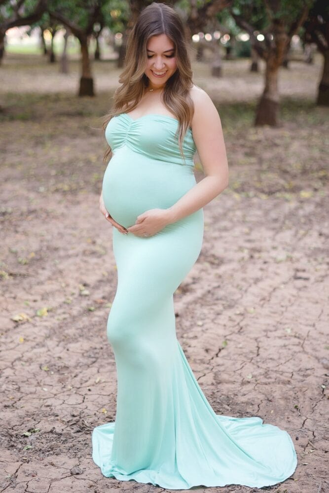 strapless ruched maternity dress