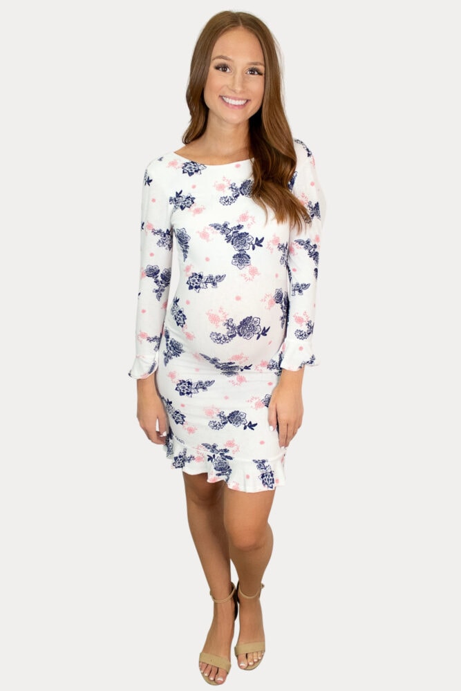 scoop back floral maternity dress