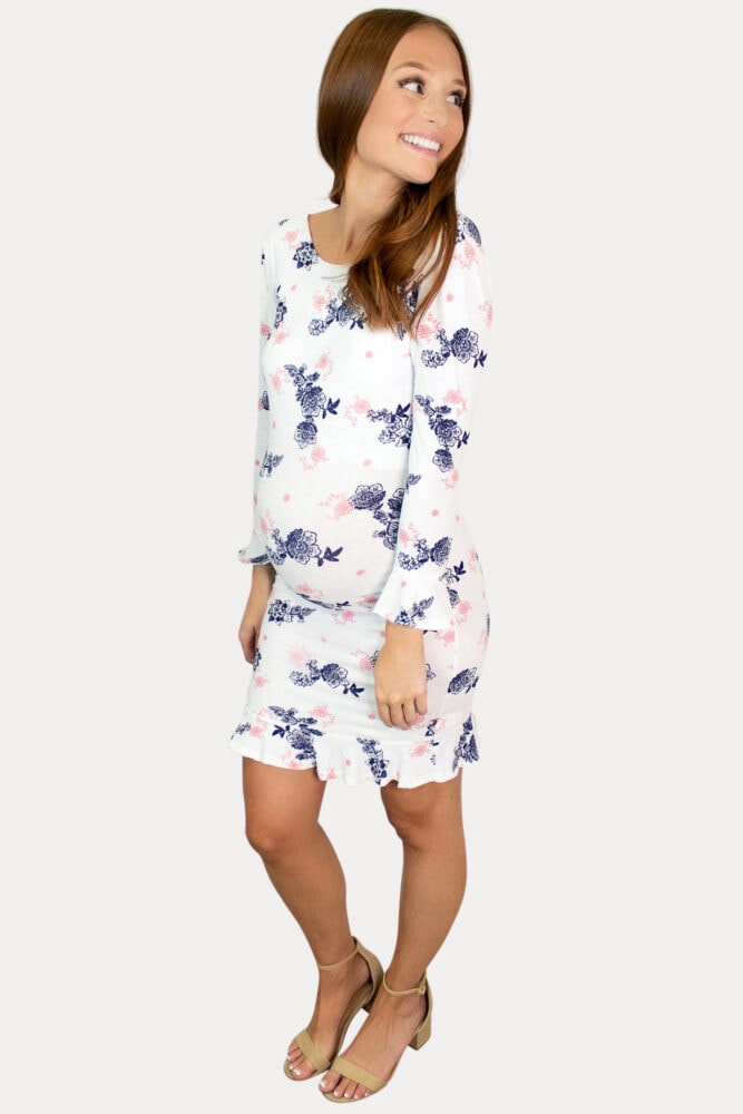 scoop back floral maternity dress