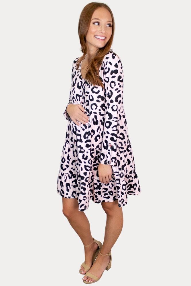 pink leopard pregnancy dress