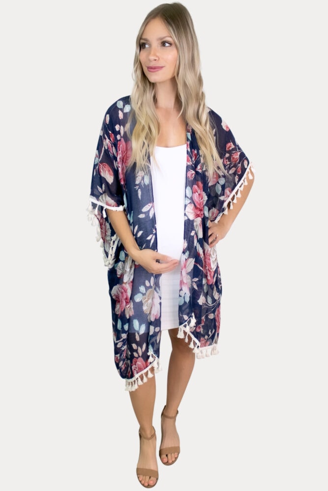 navy floral maternity kimono