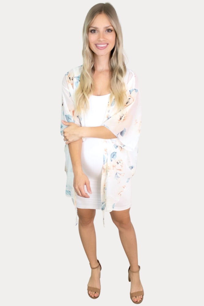 sheer cream floral maternity kimono