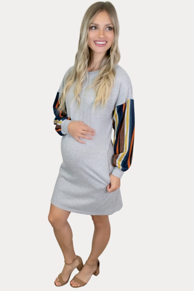 striped knit maternity dress