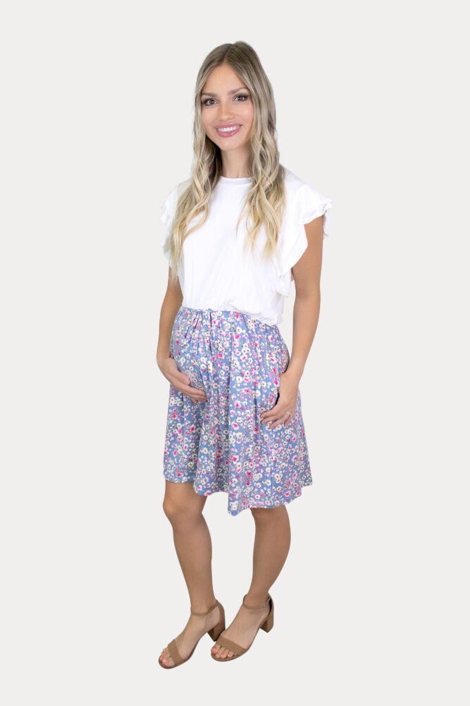 blue two tone maternity dress