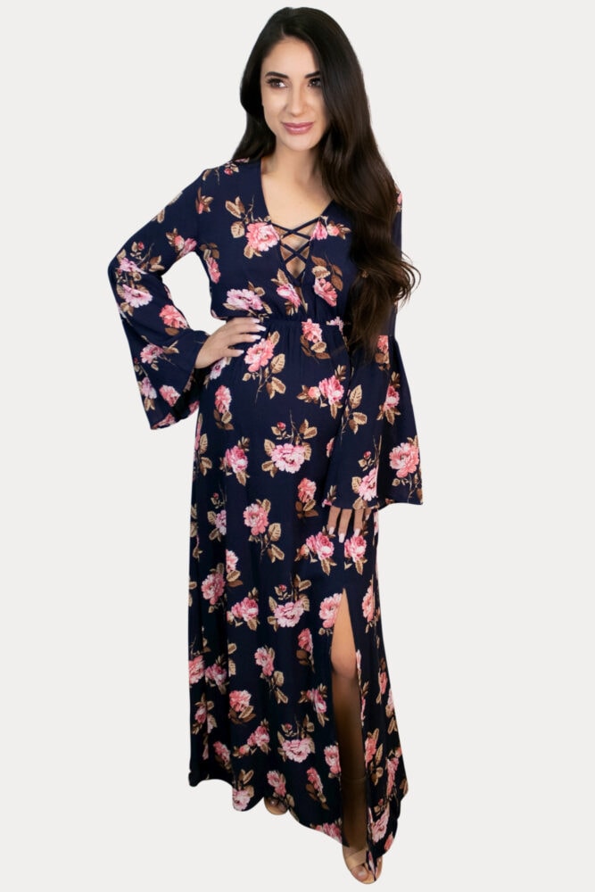 criss-cross floral maternity maxi