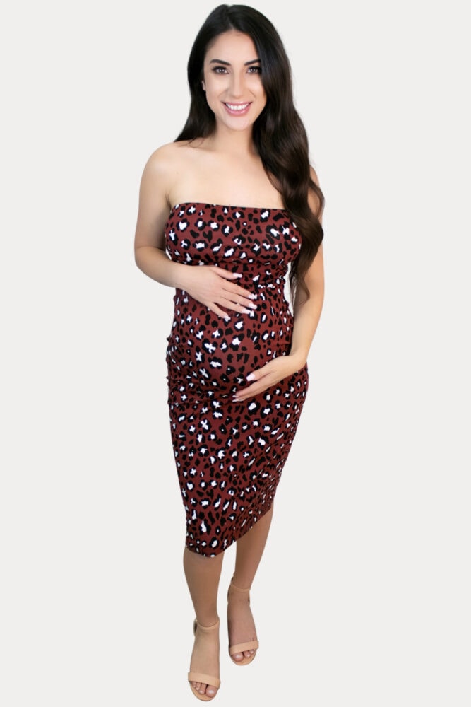 strapless leopard pregnancy dress