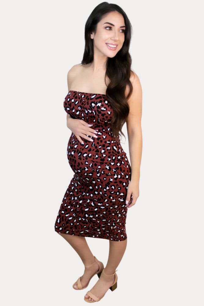 strapless leopard pregnancy dress