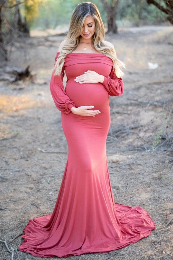 fold over flare maternity gown