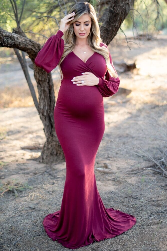 pregnancy gown with mini train