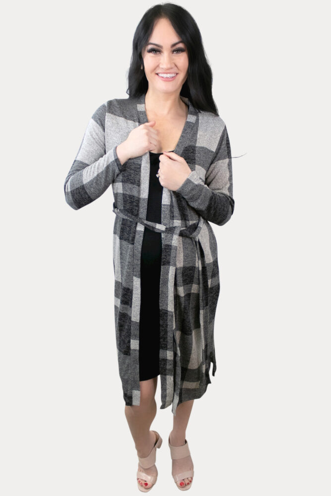 black plaid pregnancy kimono