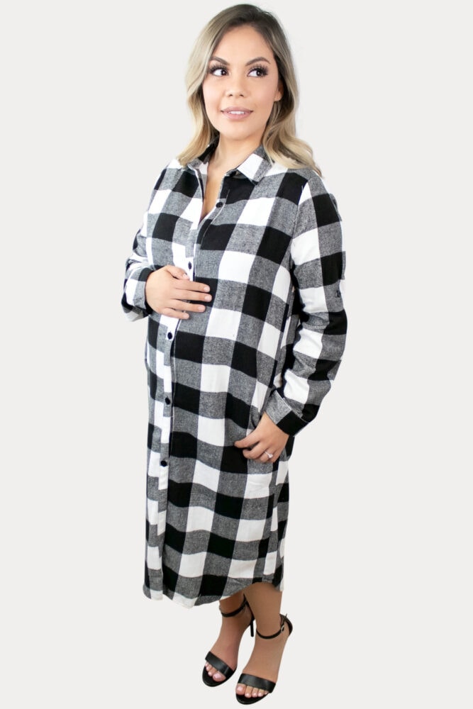 White Convertible Buffalo Plaid Maternity Cardigan