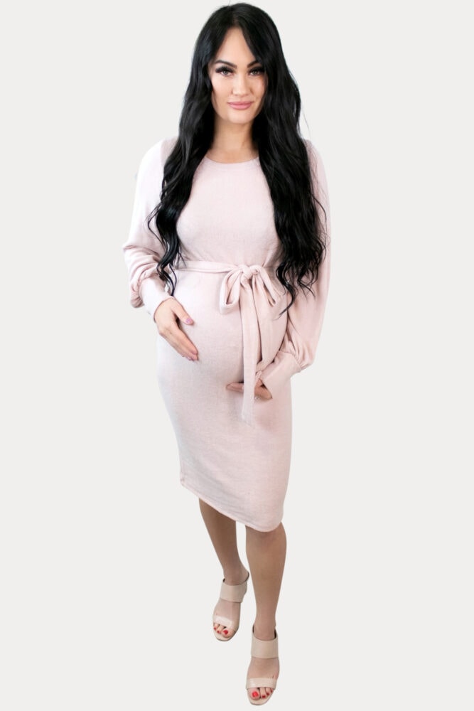 pink maternity sweater dress