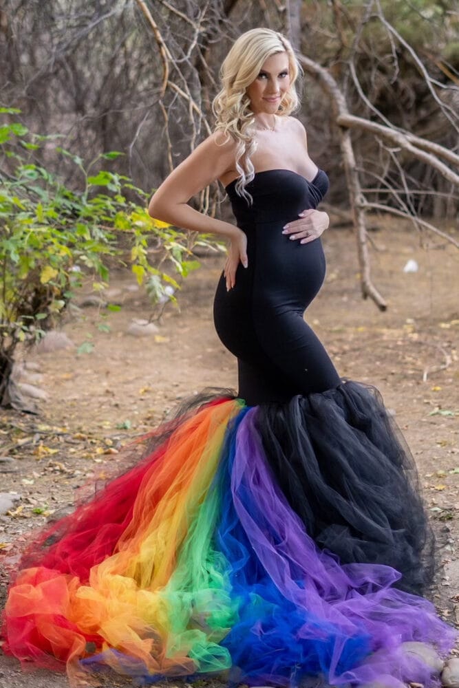rainbow train tulle gown