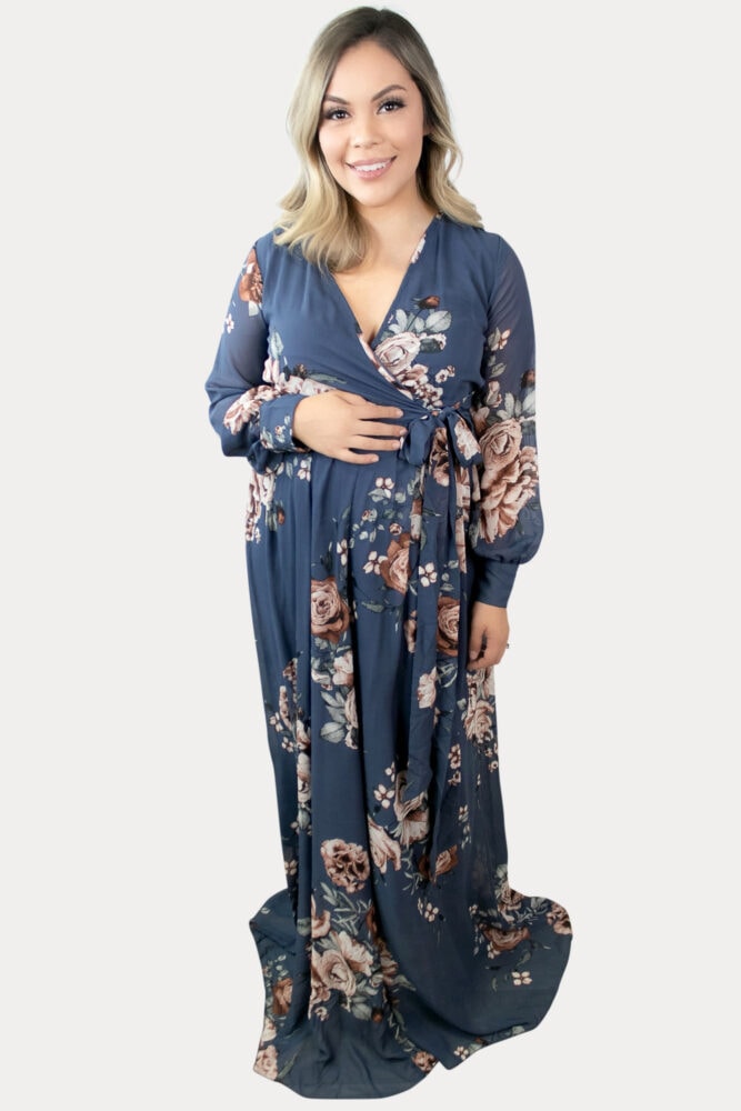 tie-front floral pregnancy maxi