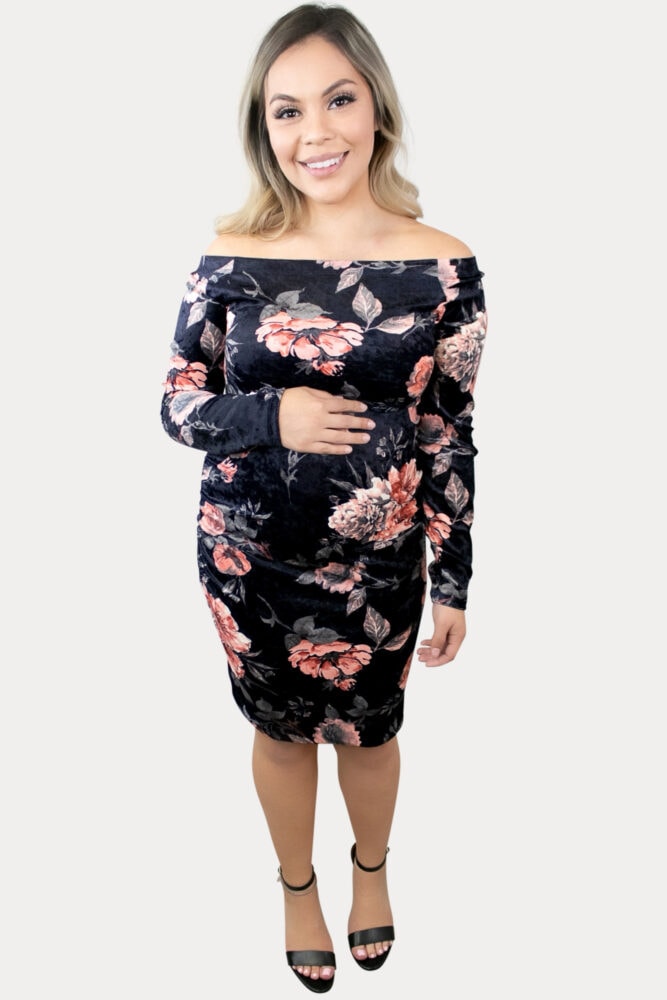 floral and velvet maternity dress