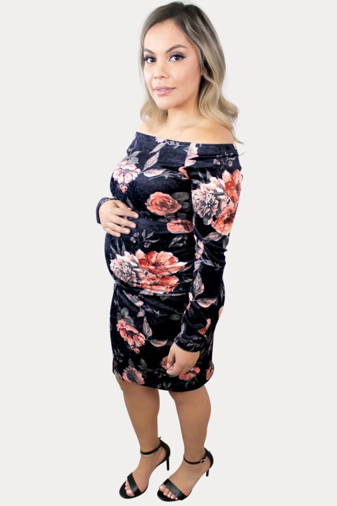 floral and velvet maternity dress