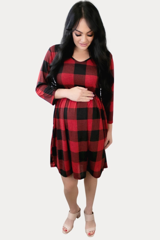 red plaid pregnancy dress