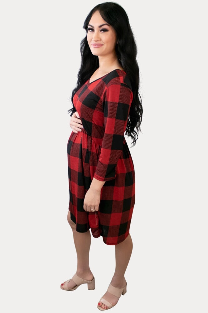 red plaid pregnancy dress