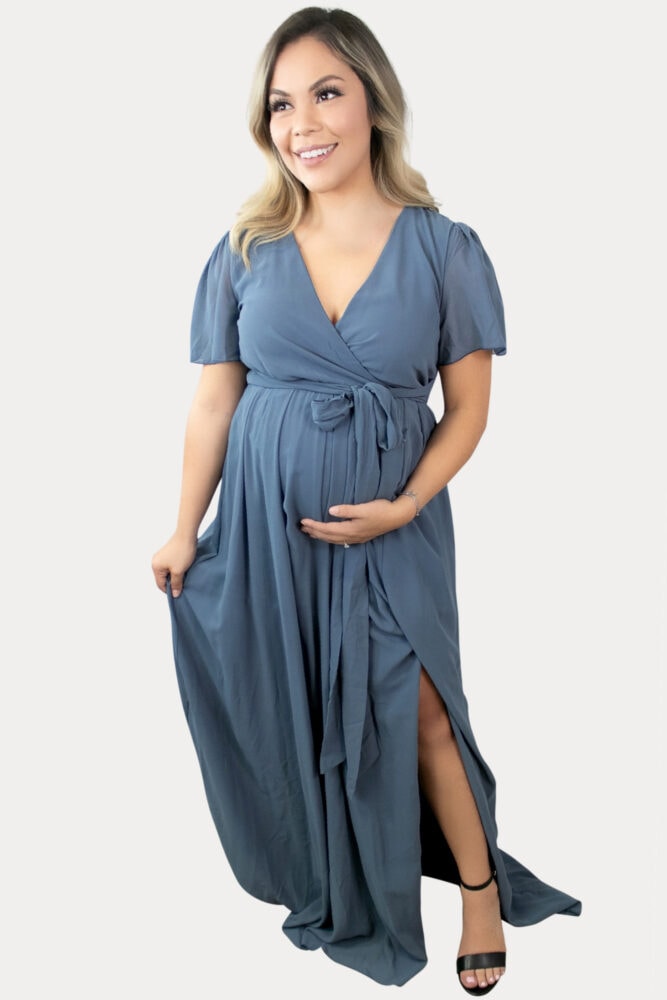 blue maxi maternity dress
