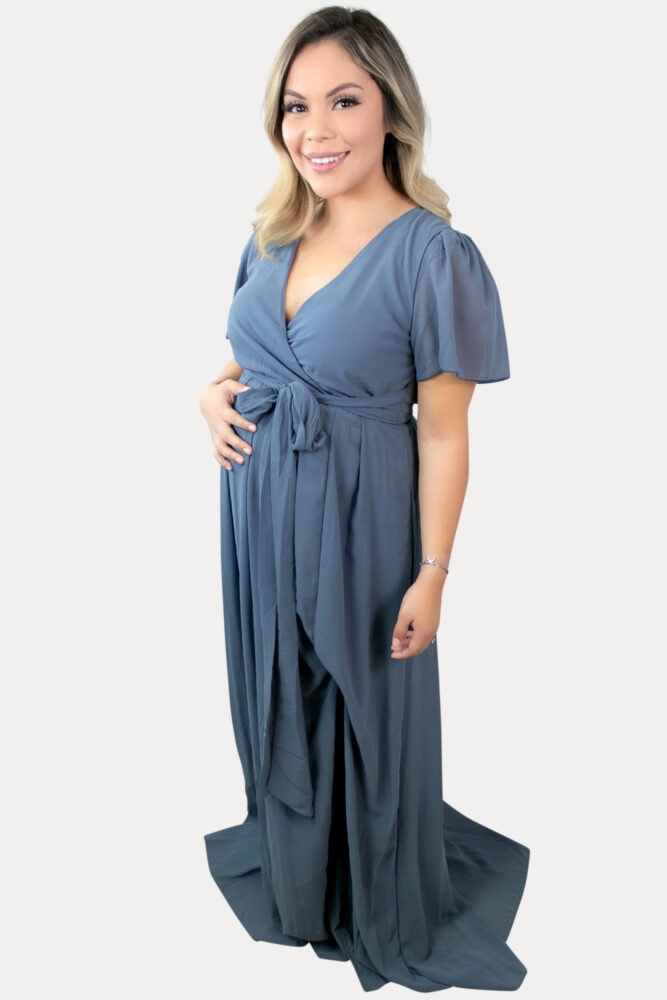 blue maxi maternity dress