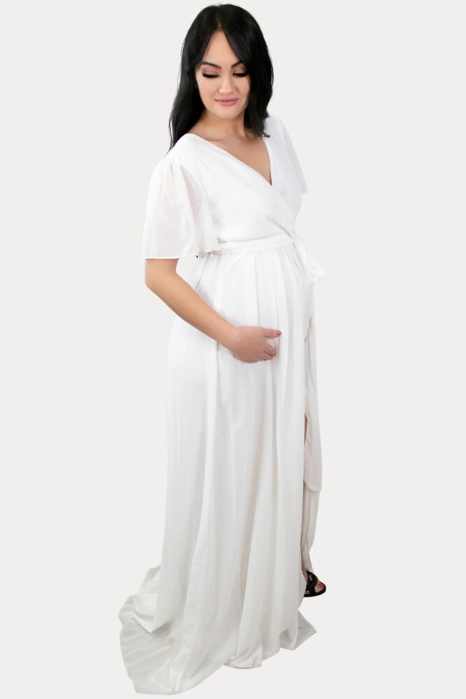 white maxi maternity dress