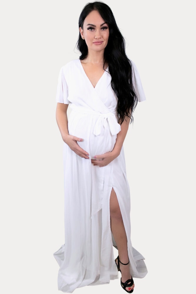 white maxi maternity dress