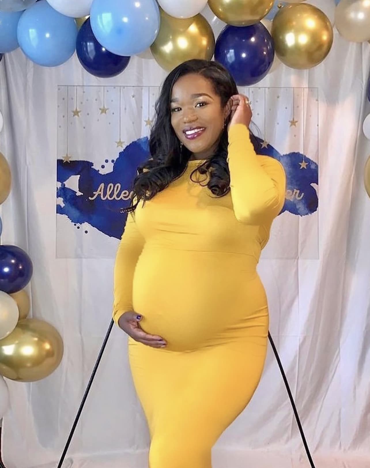 Long Sleeve Mock Neck Maternity Gown with Mini Train