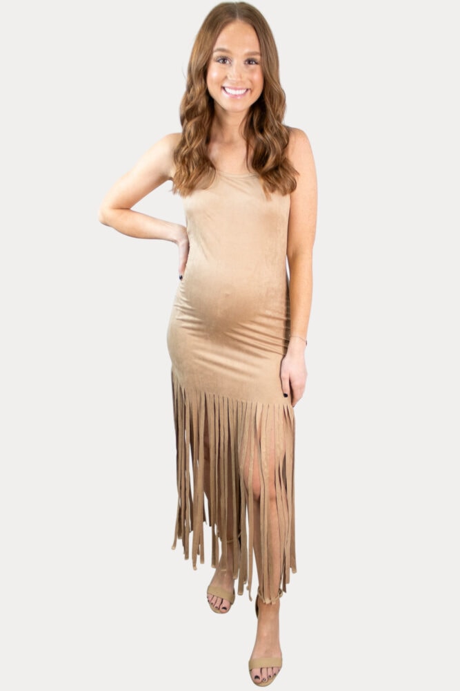 suede fringe maternity dress