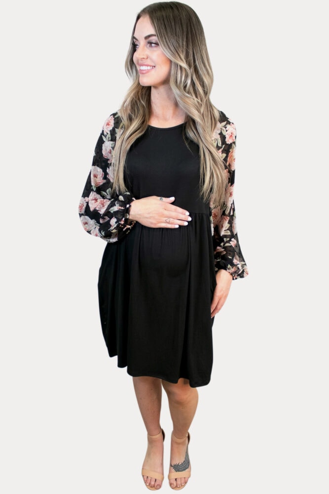 Floral Bishop Sleeve Maternity Dress