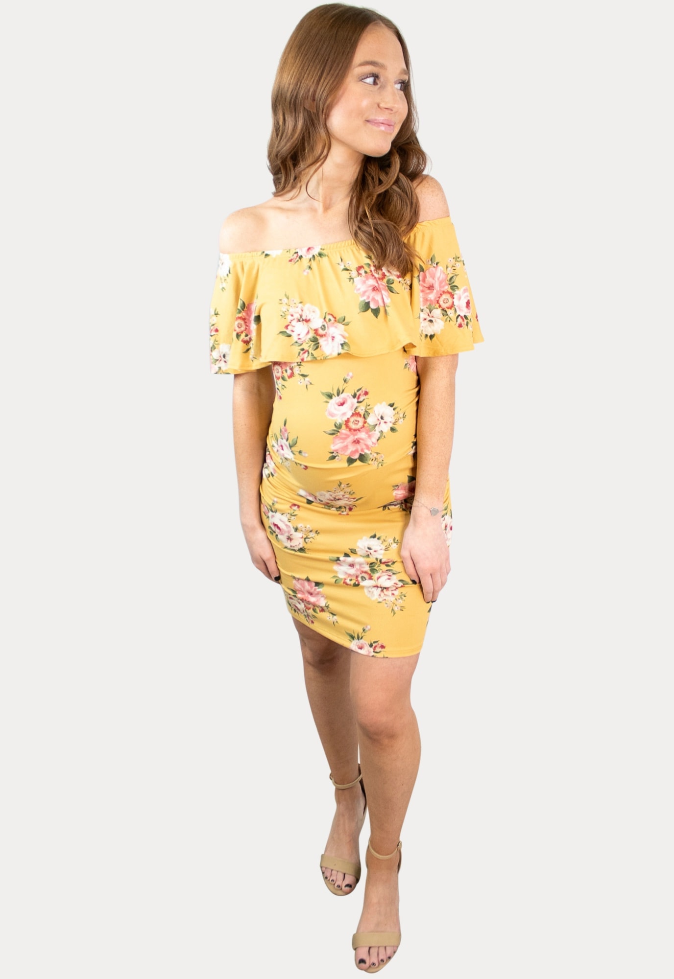 Yellow bodycon maternity dress