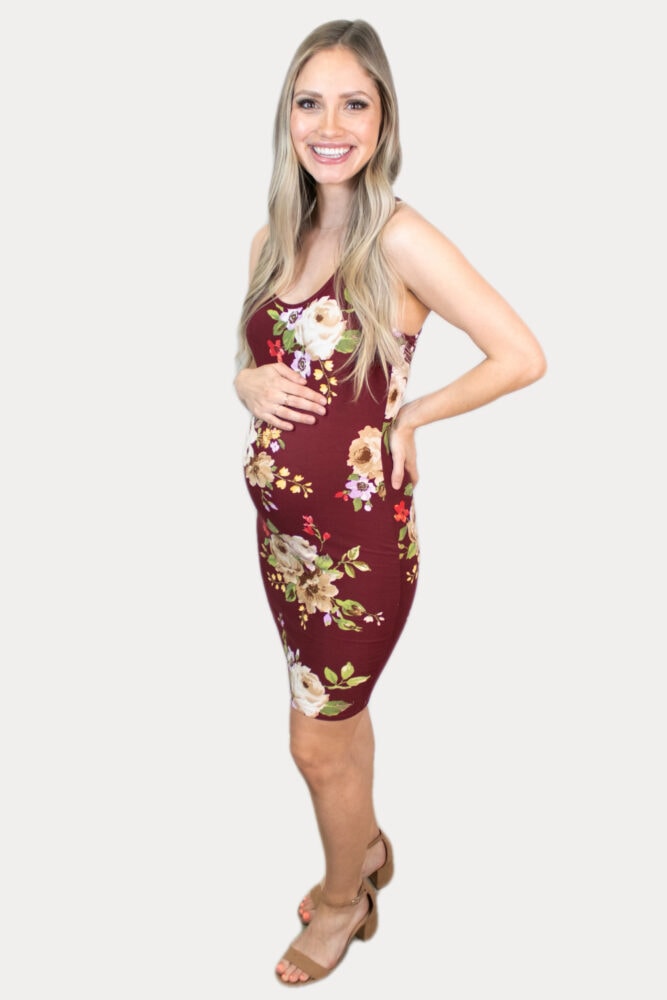 burgundy floral maternity dress