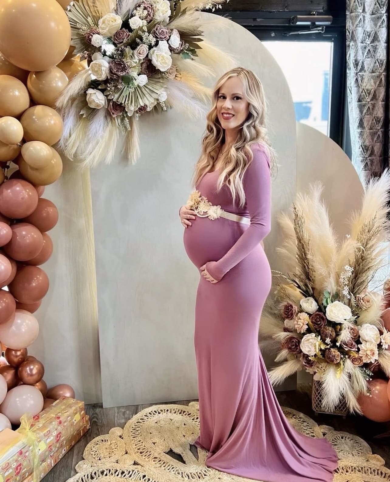 Simple Long-Sleeve Maternity Gown with Mini Train