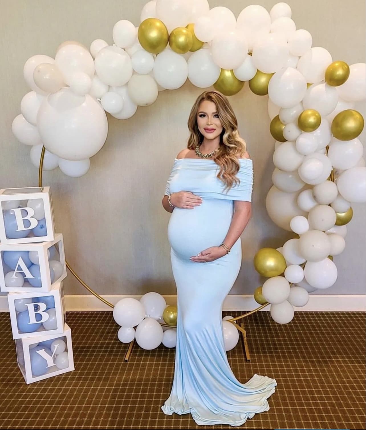 Ruched Fold Over Flare Maternity Gown