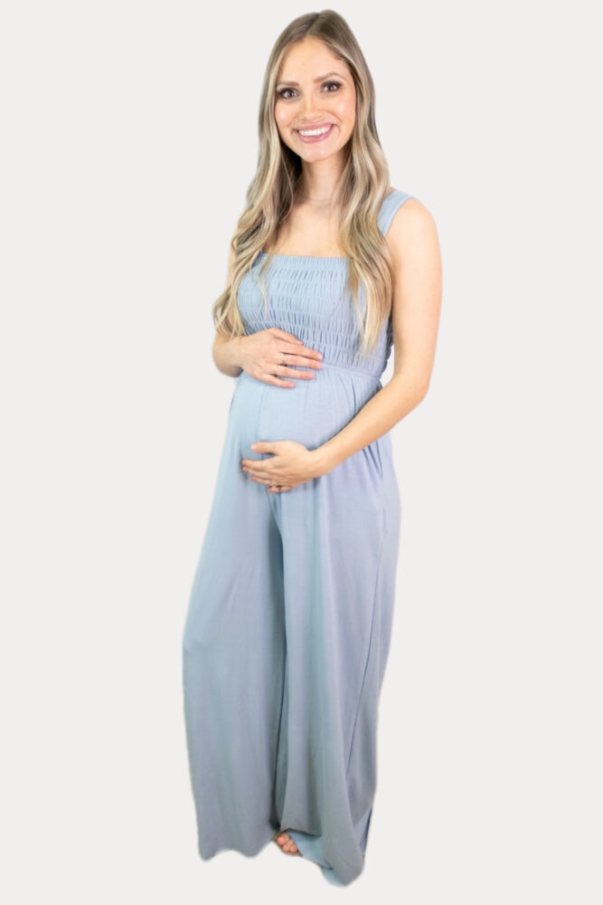 baby blue maternity jumpsuit