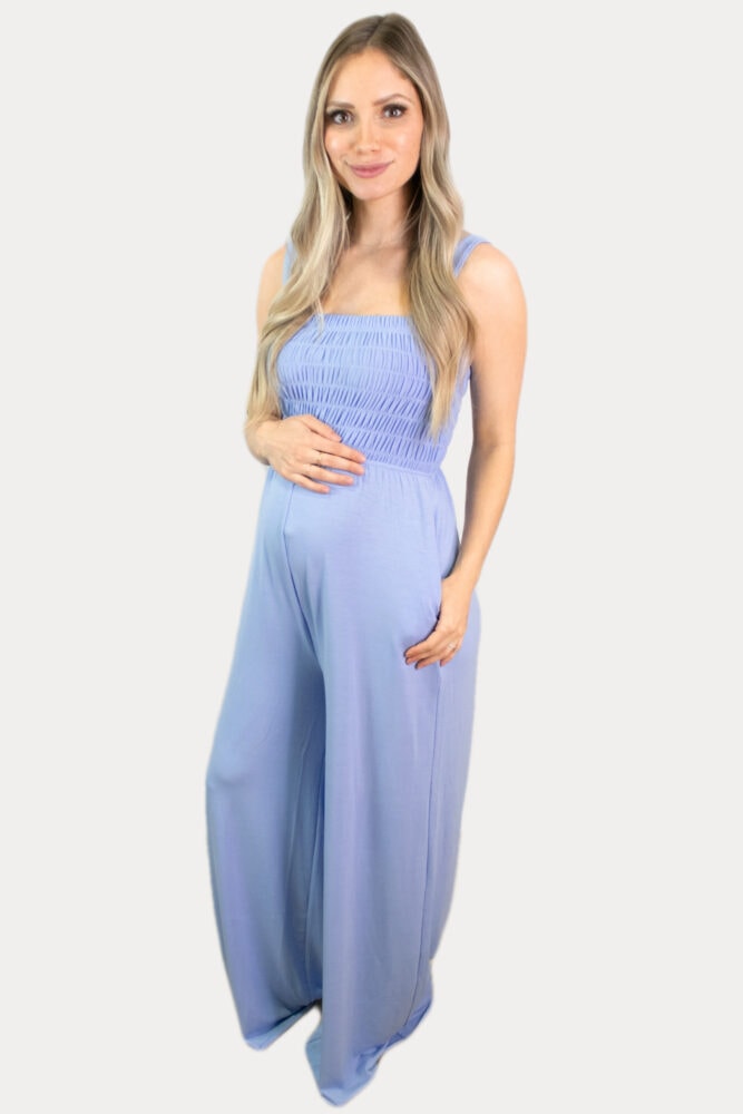blue maternity jumpsuit